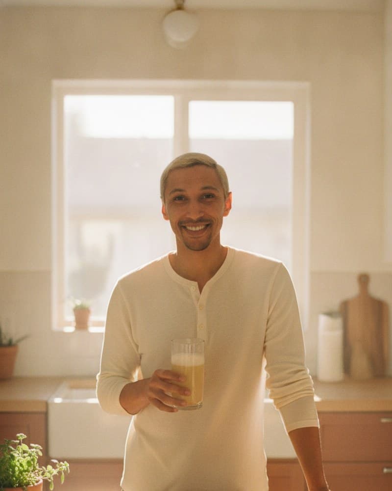 Vlad Pereira in the kitchen with a MAKE drink
