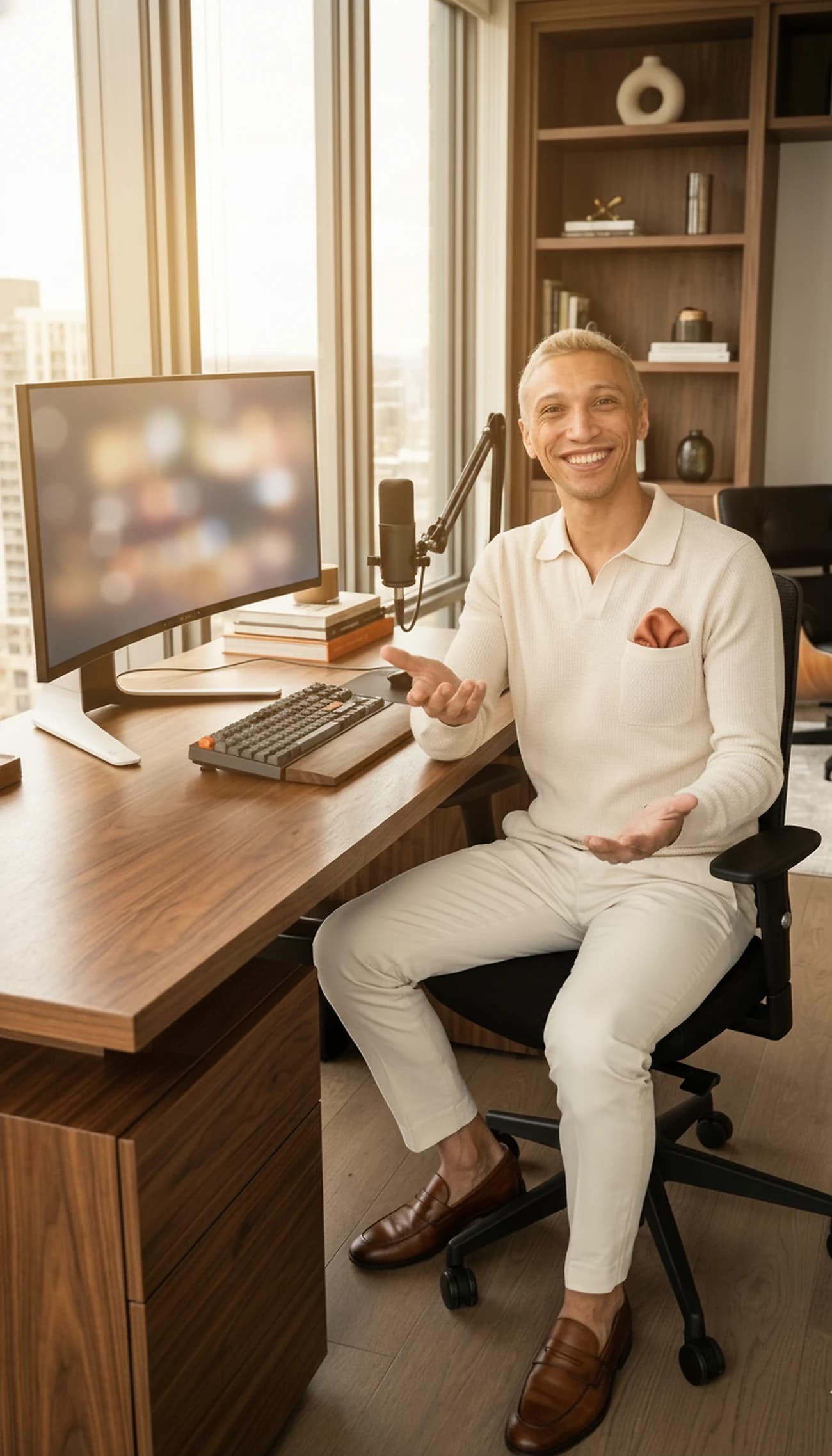 Vlad Pereira na sua mesa, pronto para conversar
