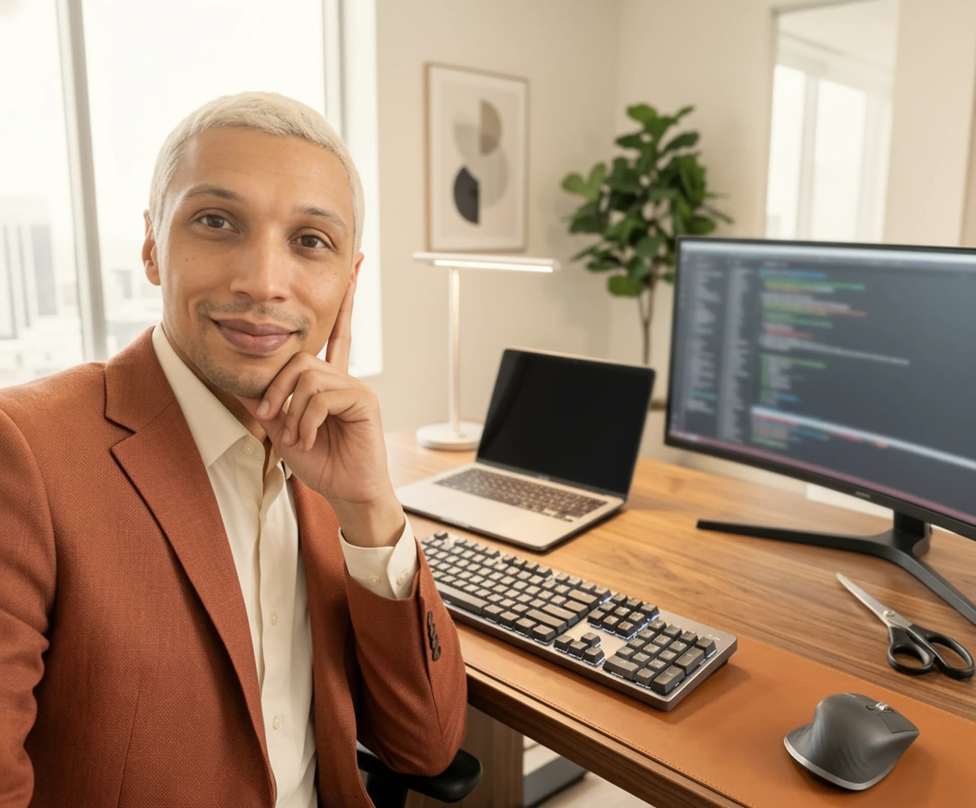 Vlad Pereira na sua mesa, construindo