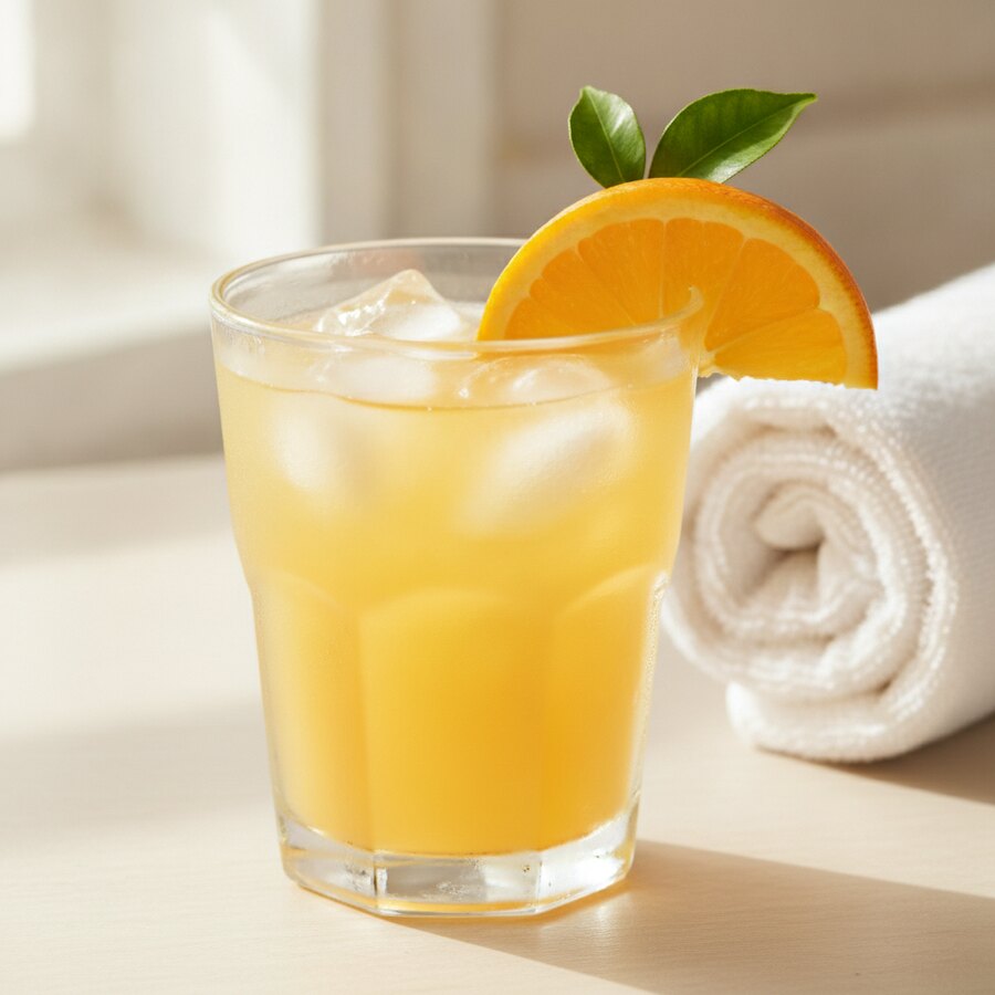 Pré-Treino Orange, a bright fresh-orange pre-workout drink in a shaker bottle