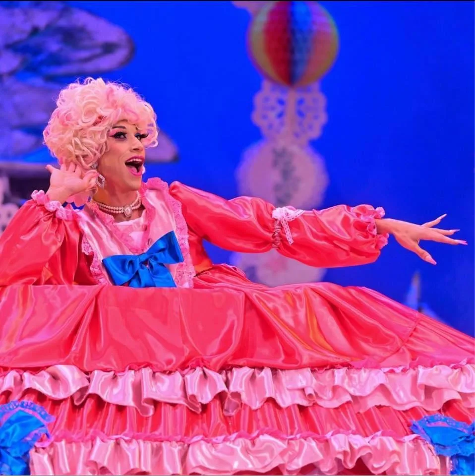 Vlad as Mother Ginger in pink dress